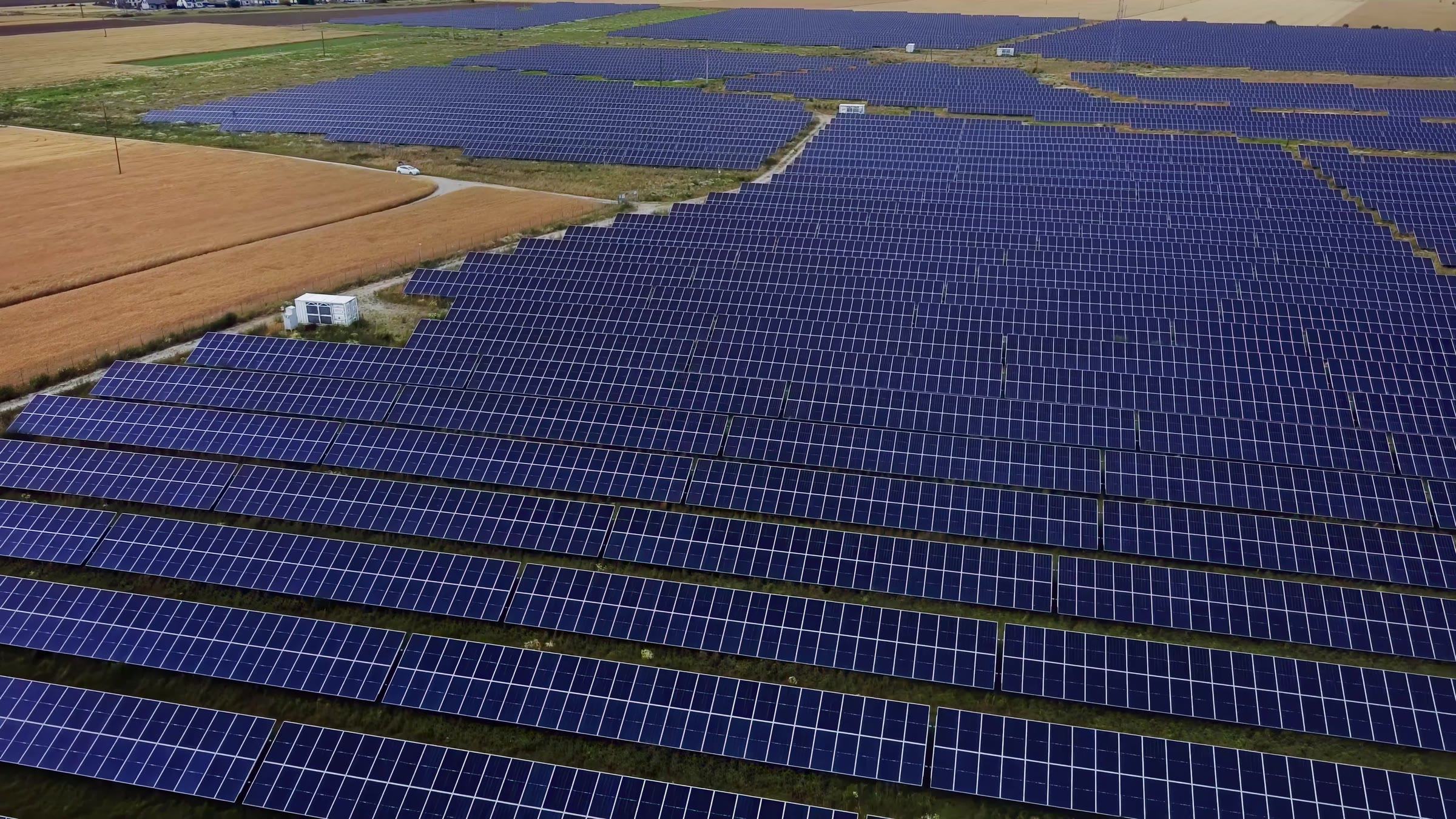 Aerial view of a large-scale solar plant