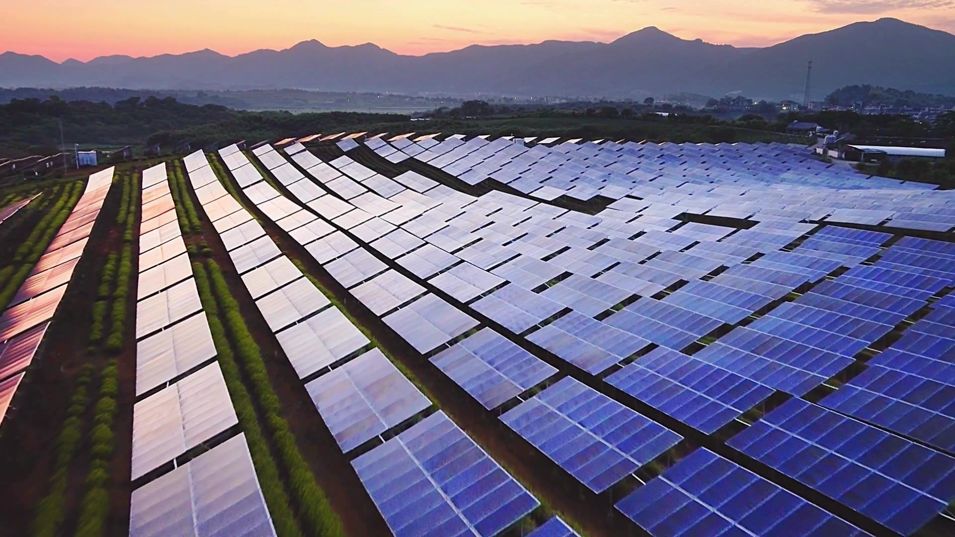 Solar plant at dusk